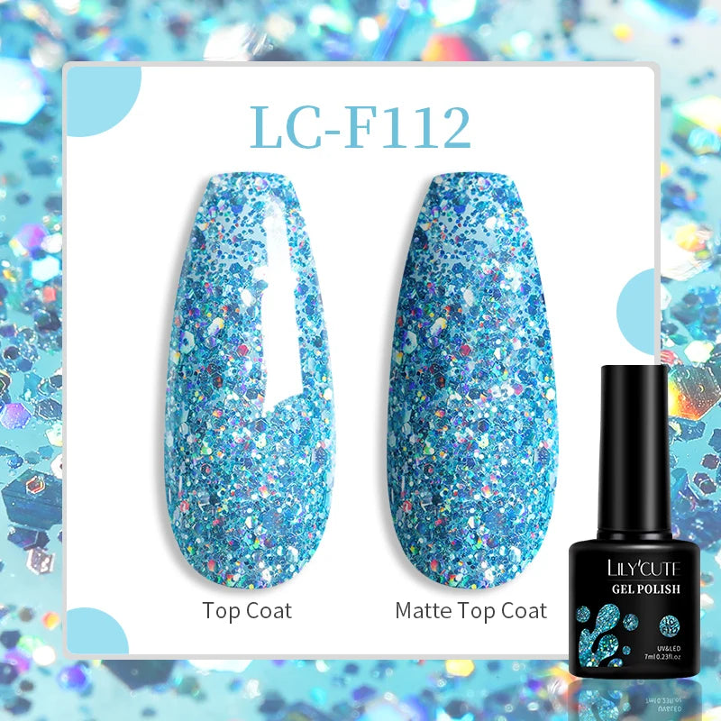 Lac de unghii cu gel LILYCUTE, sclipici roșu închis, 7 ml
