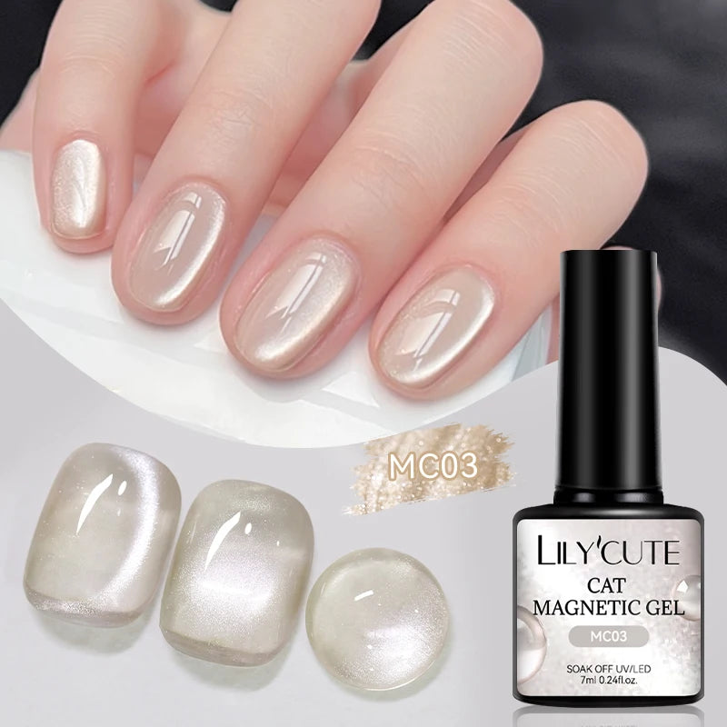 Ojă semipermanentă LILYCUTE Gold Coffee Cat-Eye, 7 ml