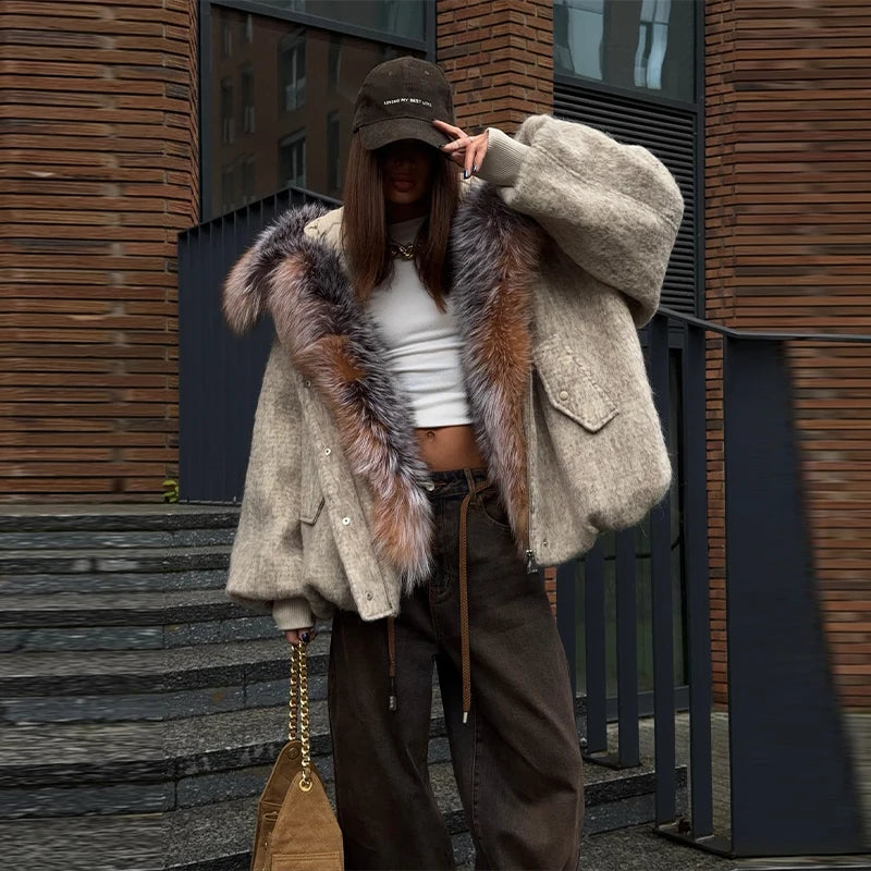 Women's Hooded Faux Fur Wool-Style Jacket - product image 3