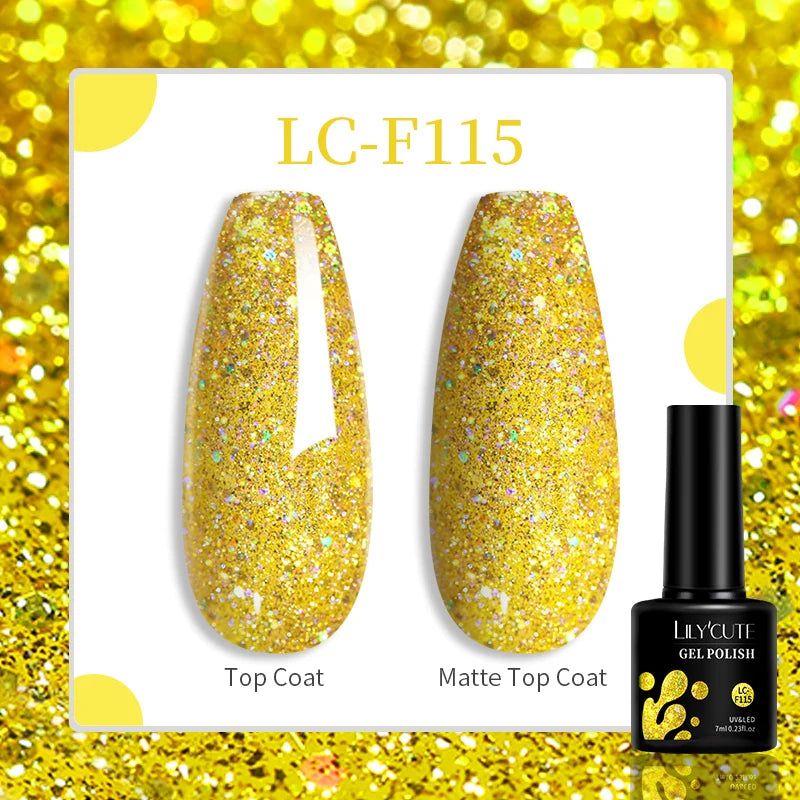 Lac de unghii cu gel LILYCUTE, sclipici roșu închis, 7 ml