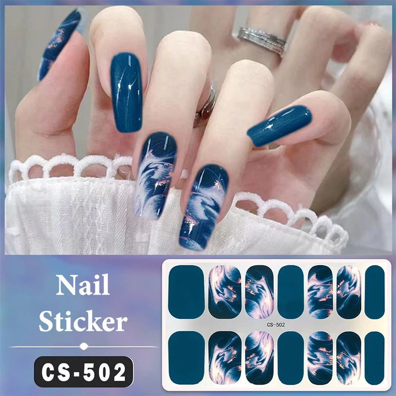 Full-Cover Nail Wrap Stickers, 14-Piece Set