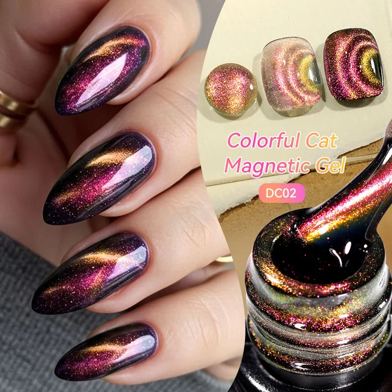 Ojă semipermanentă LILYCUTE Gold Coffee Cat-Eye, 7 ml
