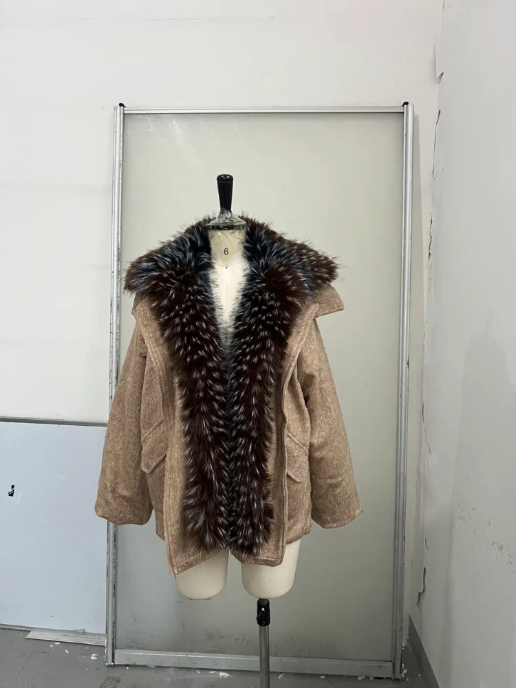 Women's Hooded Faux Fur Wool-Style Jacket - product image 4