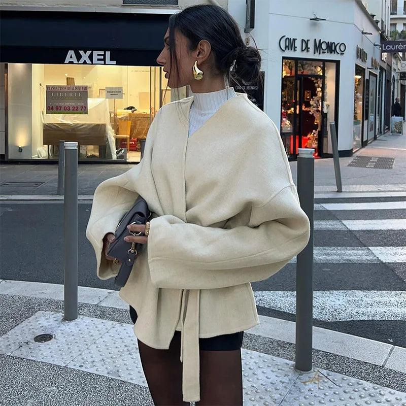 Women's Belted Short Wool-Style Coat - product image 1