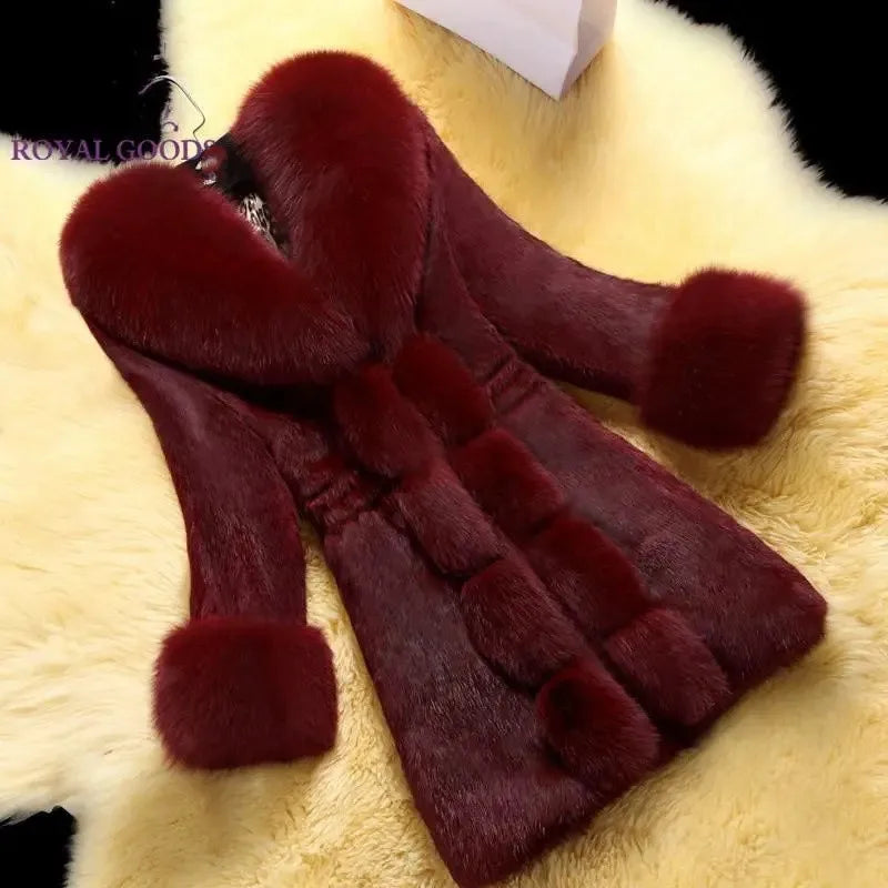 Women's Mid-Length Faux Fur Collar Coat - product image 2