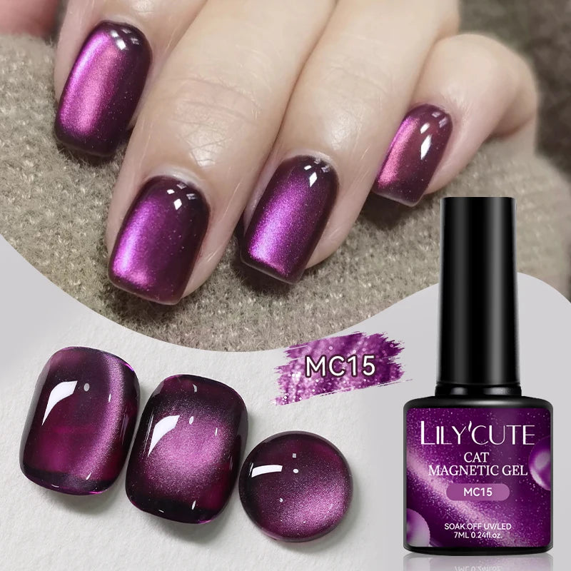 Ojă semipermanentă LILYCUTE Gold Coffee Cat-Eye, 7 ml