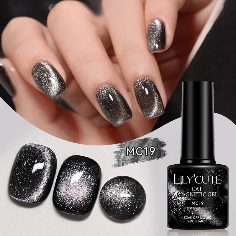 Ojă semipermanentă LILYCUTE Gold Coffee Cat-Eye, 7 ml