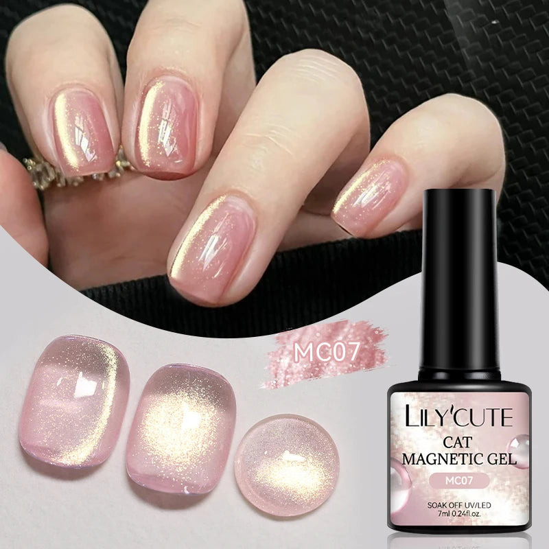 Ojă semipermanentă LILYCUTE Gold Coffee Cat-Eye, 7 ml