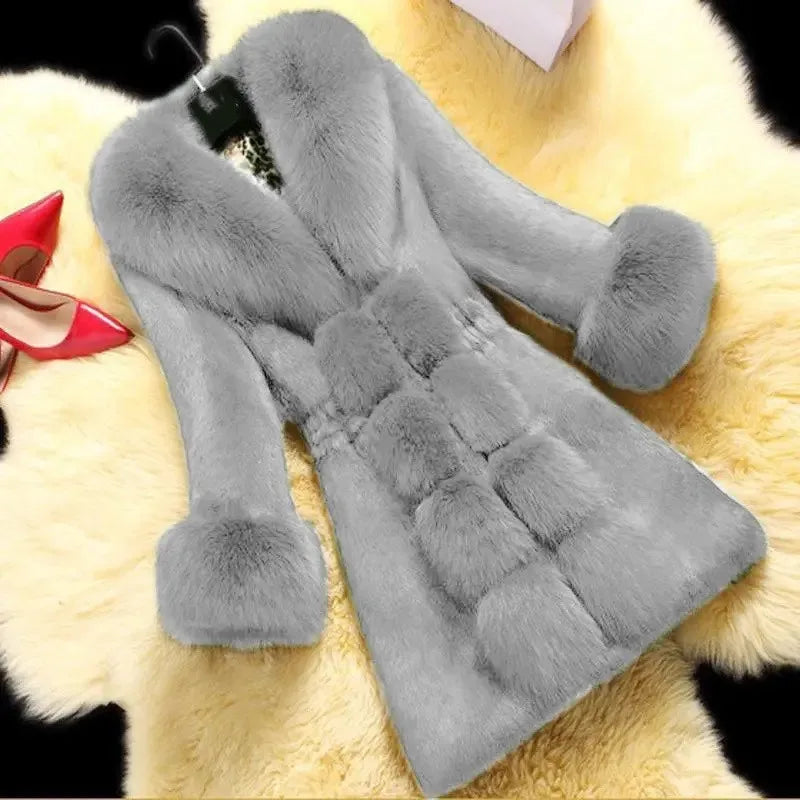 Women's Mid-Length Faux Fur Collar Coat - product image 3