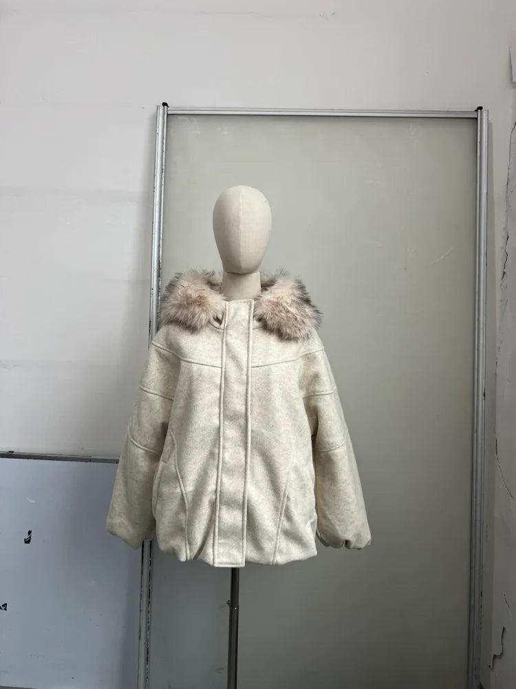 Women's Hooded Faux Fur Wool-Style Jacket - product image 7