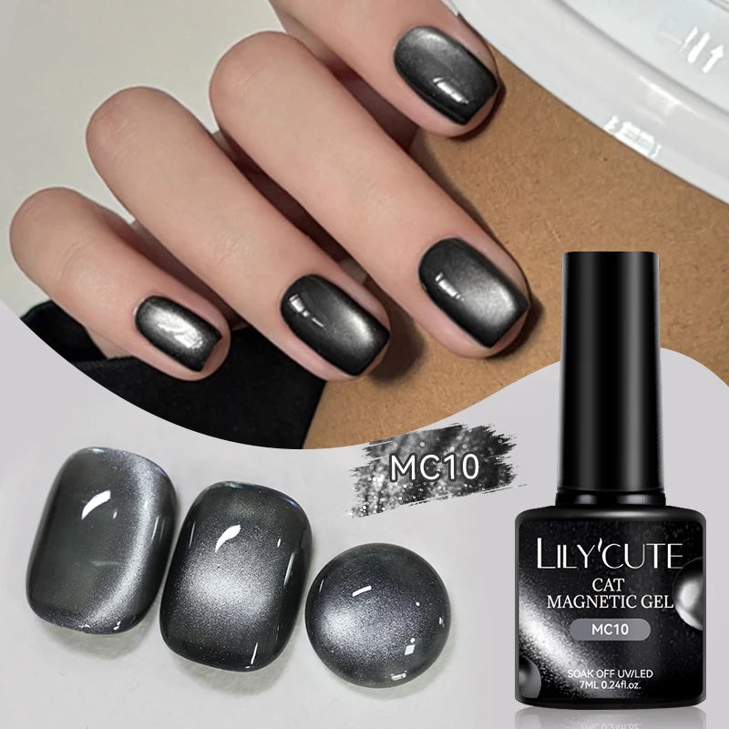Ojă semipermanentă LILYCUTE Gold Coffee Cat-Eye, 7 ml