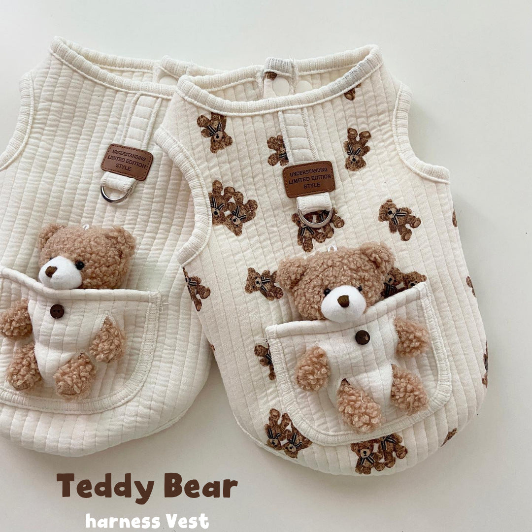 Quilted Cotton Pet Vest with Detachable Teddy Bear