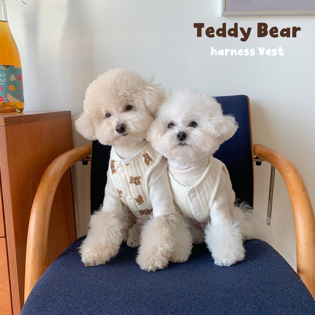 Quilted Cotton Pet Vest with Detachable Teddy Bear