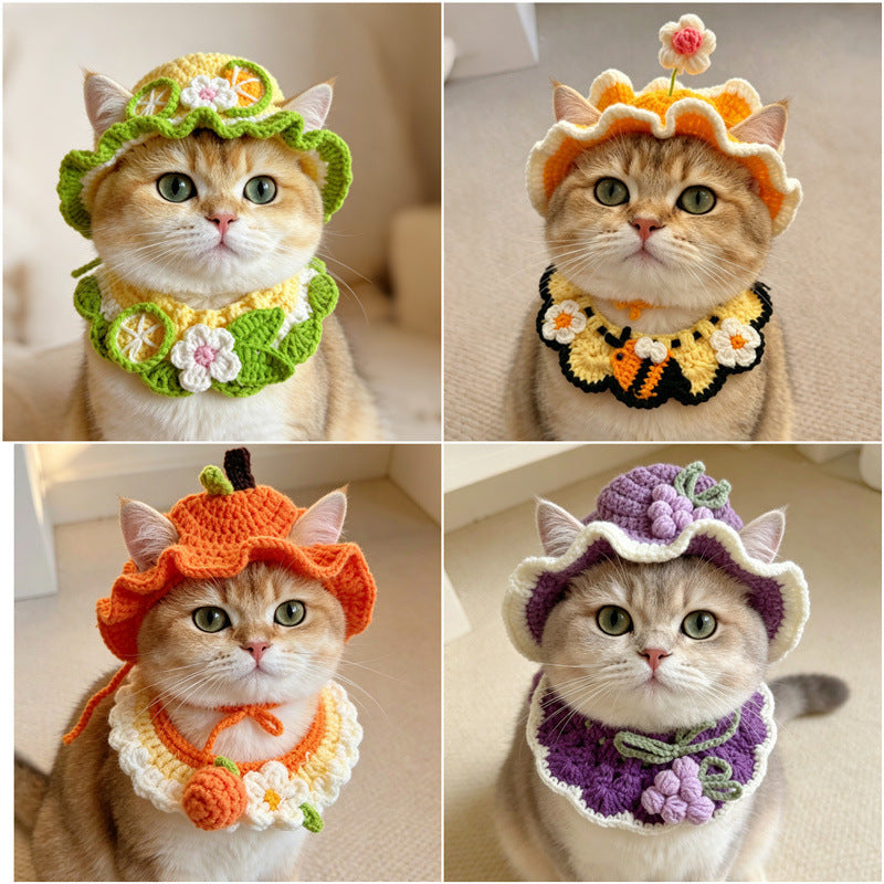 Crochet Pet Hat & Collar Costume Set