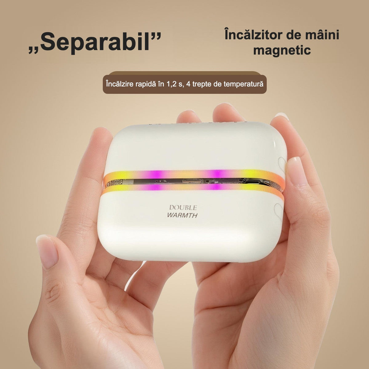Încălzitor de mâini magnetic reîncărcabil cu lumină ambientală