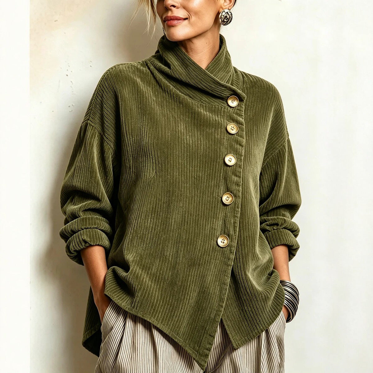 Asymmetric Corduroy High-Neck Top - product image 6