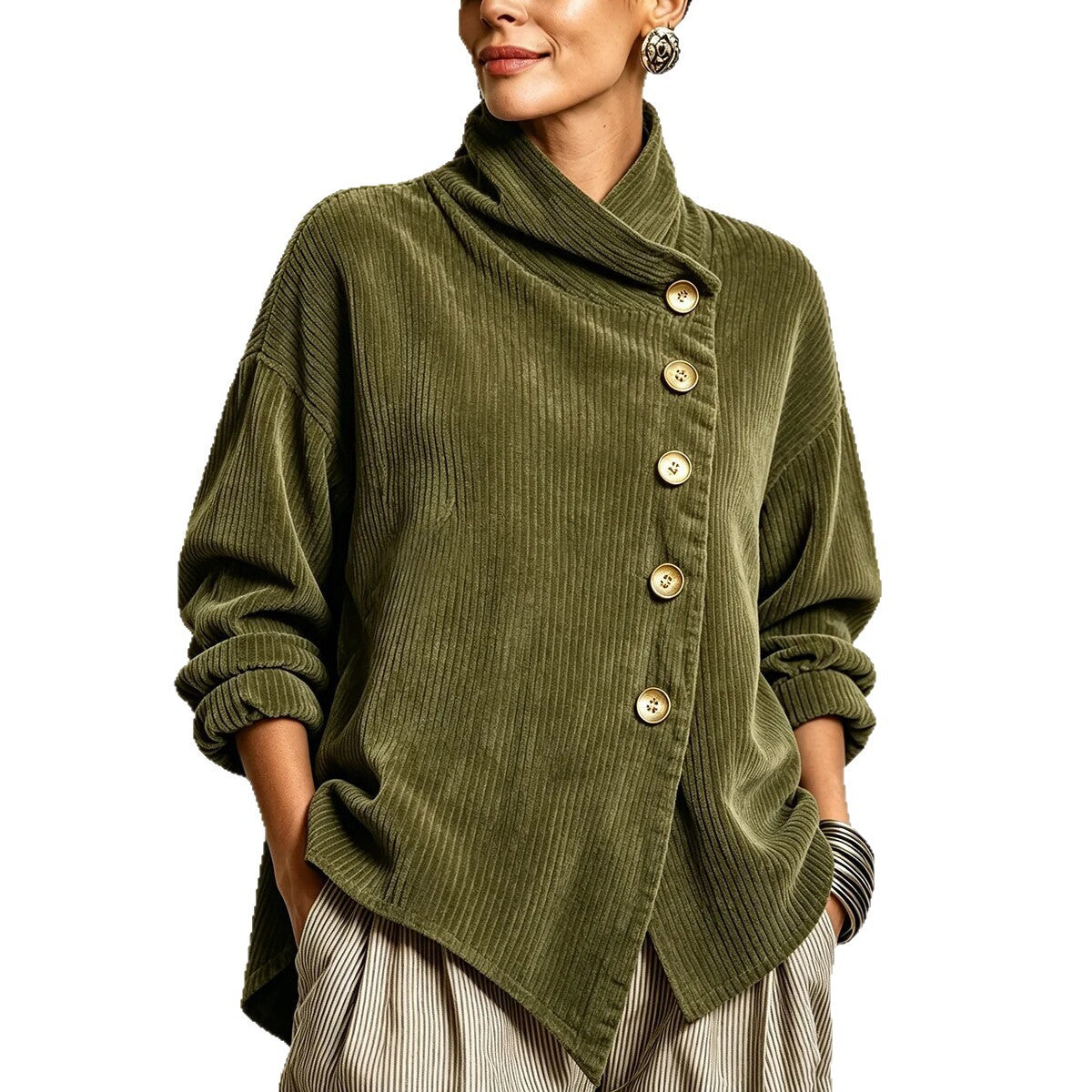 Asymmetric Corduroy High-Neck Top - product image 5