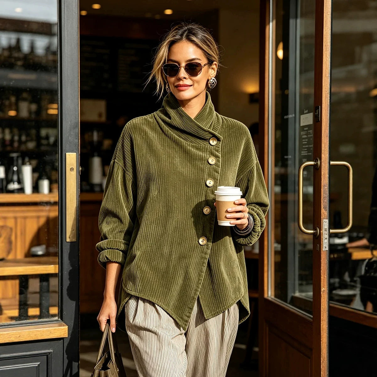 Asymmetric Corduroy High-Neck Top - product image 3