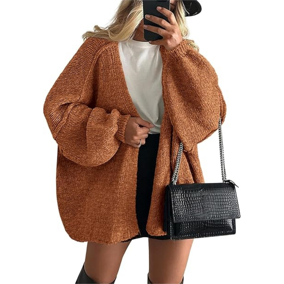 Women's Textured Long-Sleeve Open-Front Cardigan