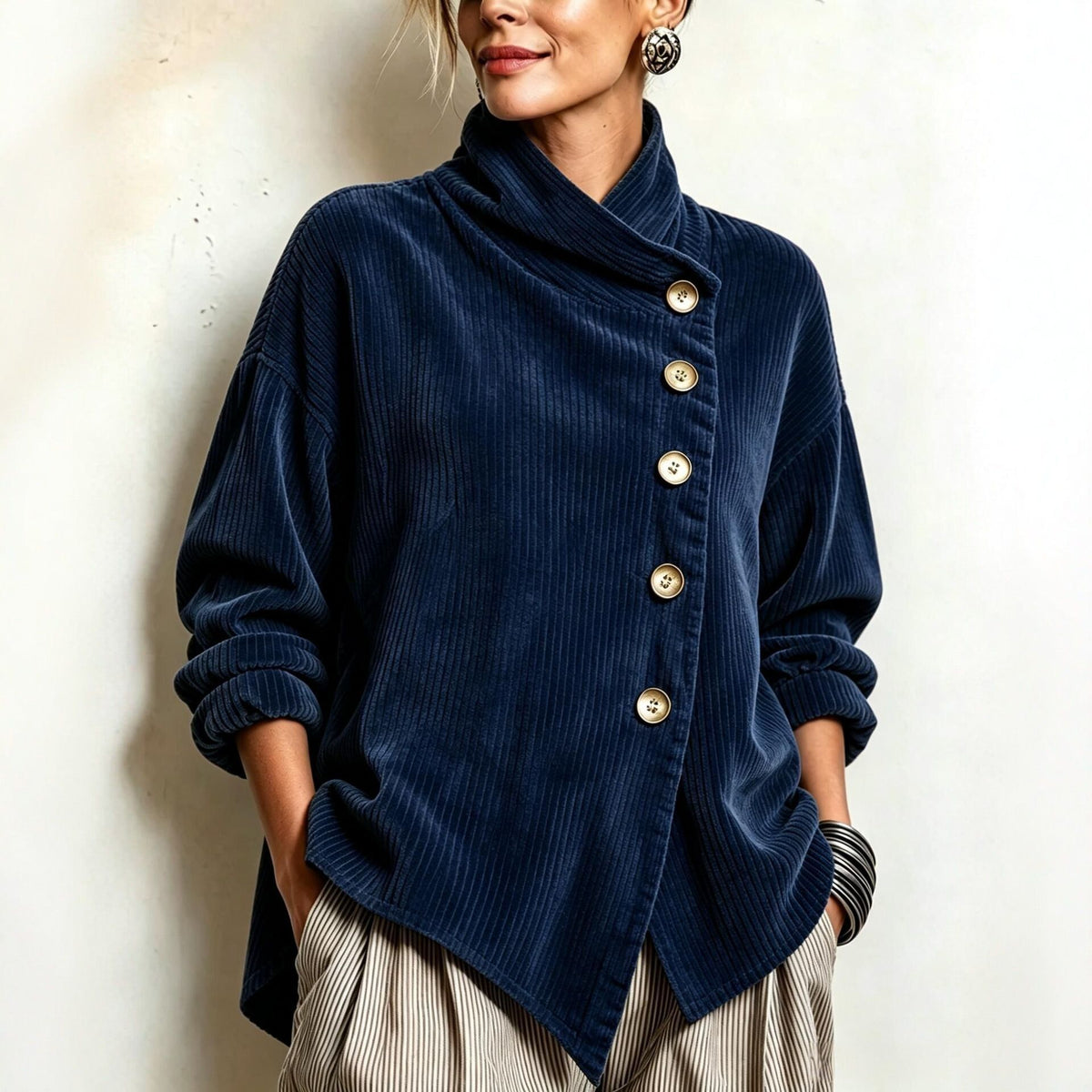 Asymmetric Corduroy High-Neck Top - product image 4