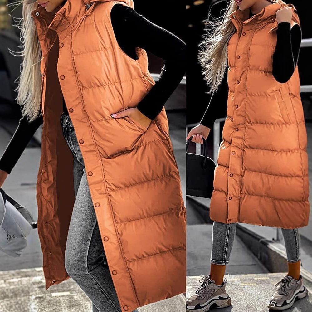 Women's Longline Hooded Padded Vest