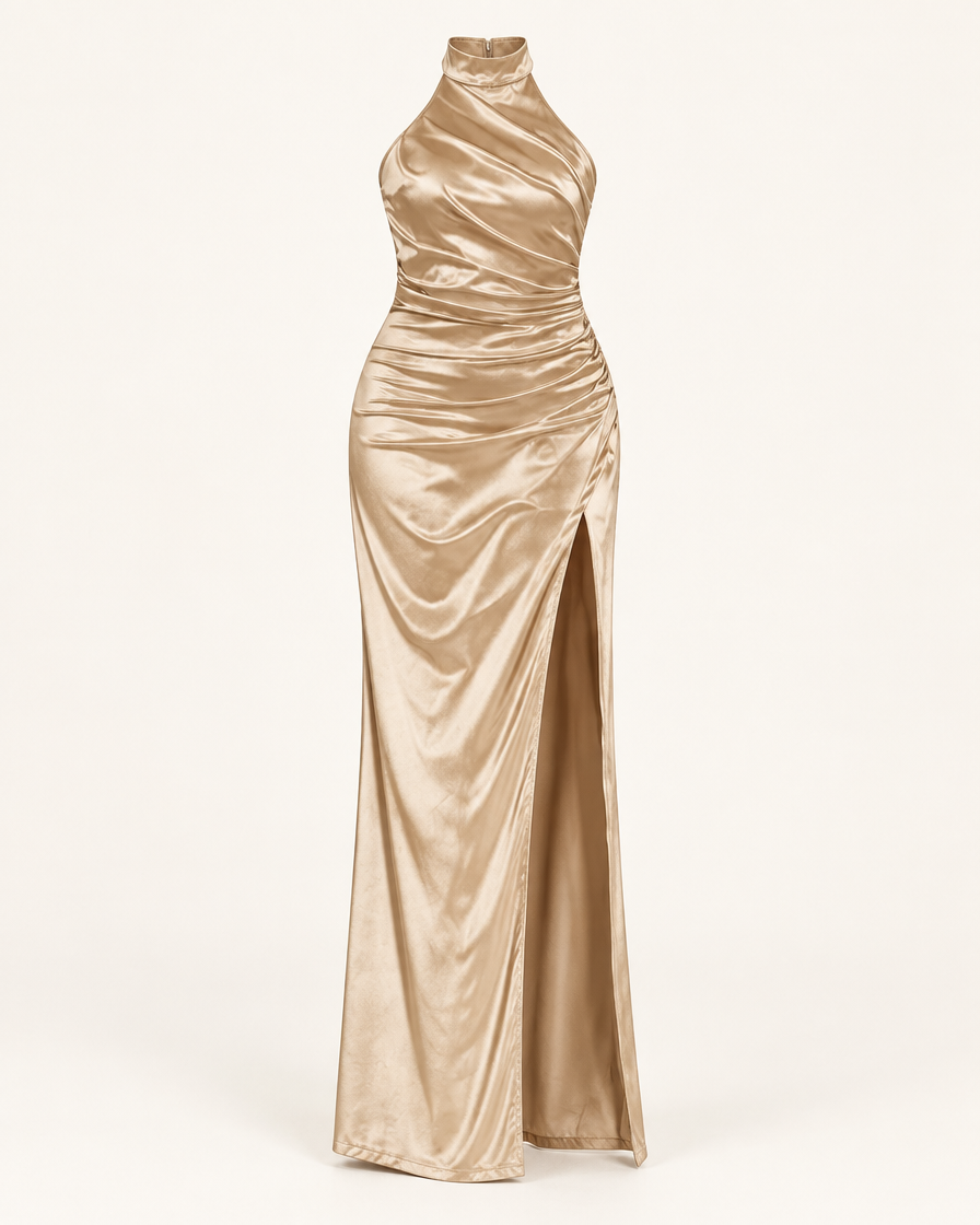 Women's Satin Halter Maxi Dress - clean product hero