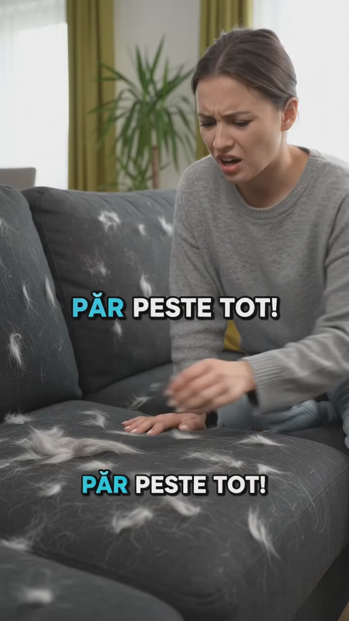 Pet grooming glove collecting loose cat hair